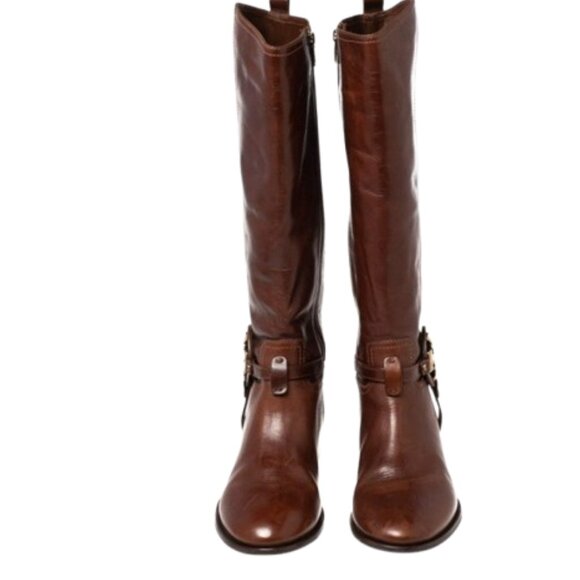 Tory Burch Riding Boots Cognac Brown Leather Size 6 Knee High - Picture 3 of 4